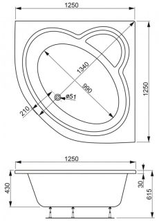 Акриловая ванна VagnerPlast Mini Catalina VPBA125CTM3X-04 125см белый
